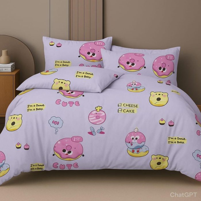 Cheesecake Print Kids Bed sheet -Purple
