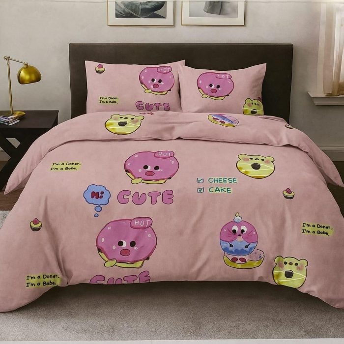 Cheesecake Print Kids Bedsheet-Pink
