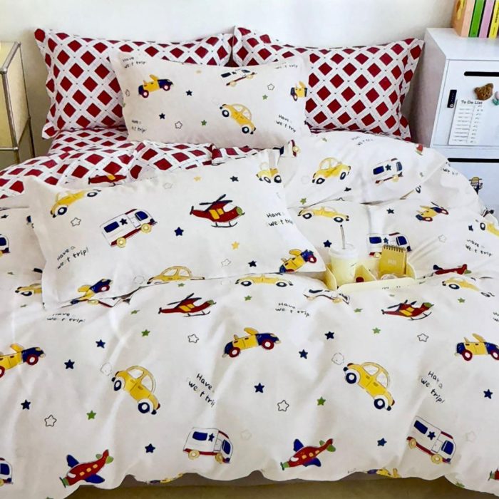 Heicopter & Cars Print Kids Bed sheet