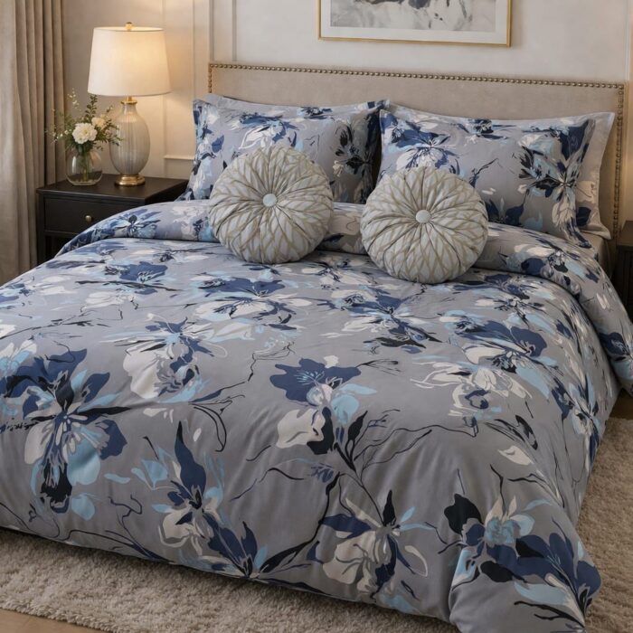 6 Pc Bedding Set with Comforter & Round Cushions (Puff Style)